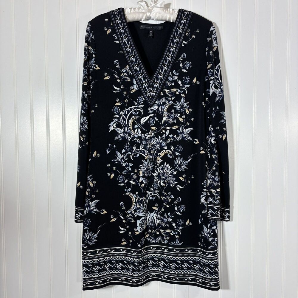 White House Black Market Floral Dress Size M Petite Embroidered Stretch Classic